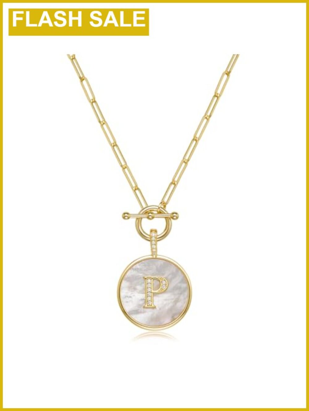 14K Gold Filled Initial Necklace Mother of Pearl CZ Pendant